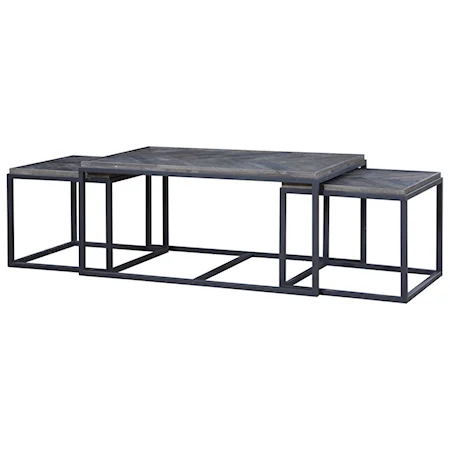 3 Piece Industrial Cocktail Table Set with 2 Nesting End Tables